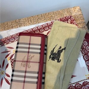 Burberry Beige Plaid Continental Wallet with Red Trim